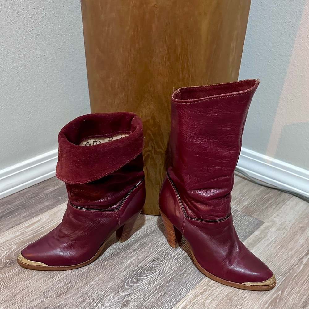 VINTAGE 70s Dingo Women's Burgundy Leather Boots - Picture 2 of 9